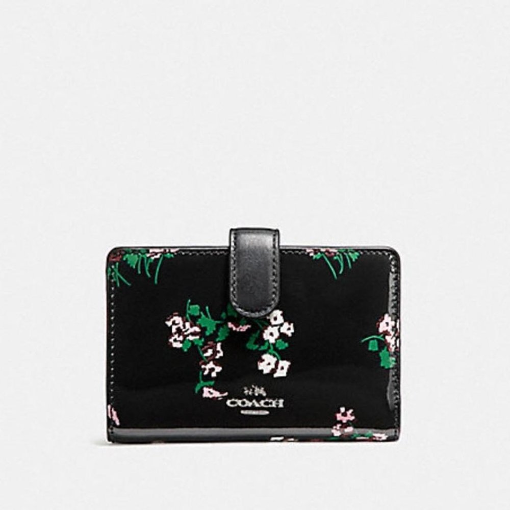 Coach Black Corner Zip Medium with Cross Stitch Floral Print F26810 Wallet